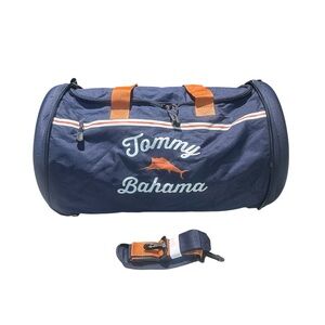 TOMMY  BAHAMA Collapsible Navy blue @ Orange Duffel UNISEX 19”Wx10Lx10”D NWOT